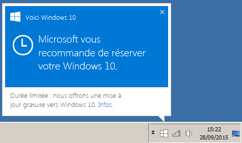 Réserver Windows 10 popup